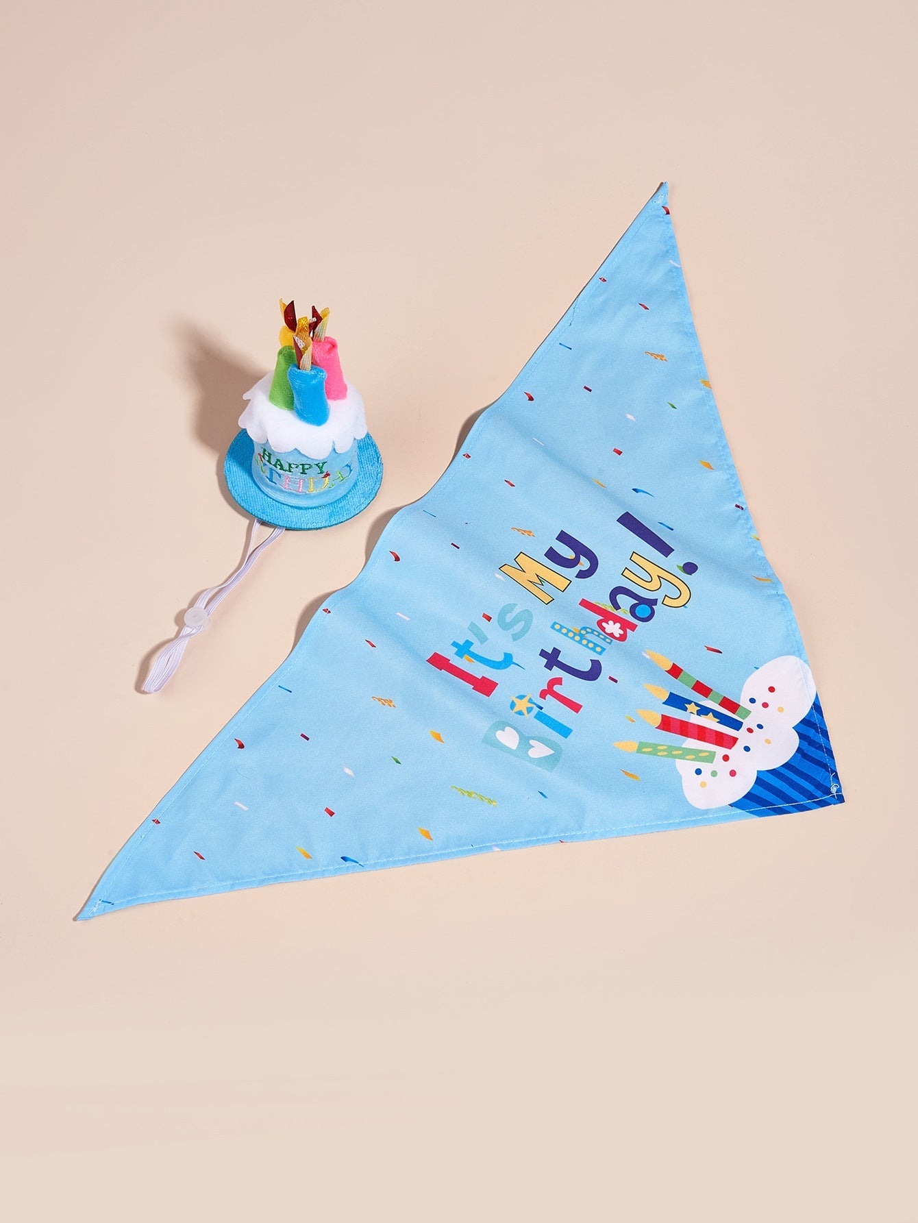 KFX-2812349 Creative Printing Dog Birthday Hat and Drool Towel Accessories Set - Triangular Binder with Cartoon Patterns in Blue and Pink