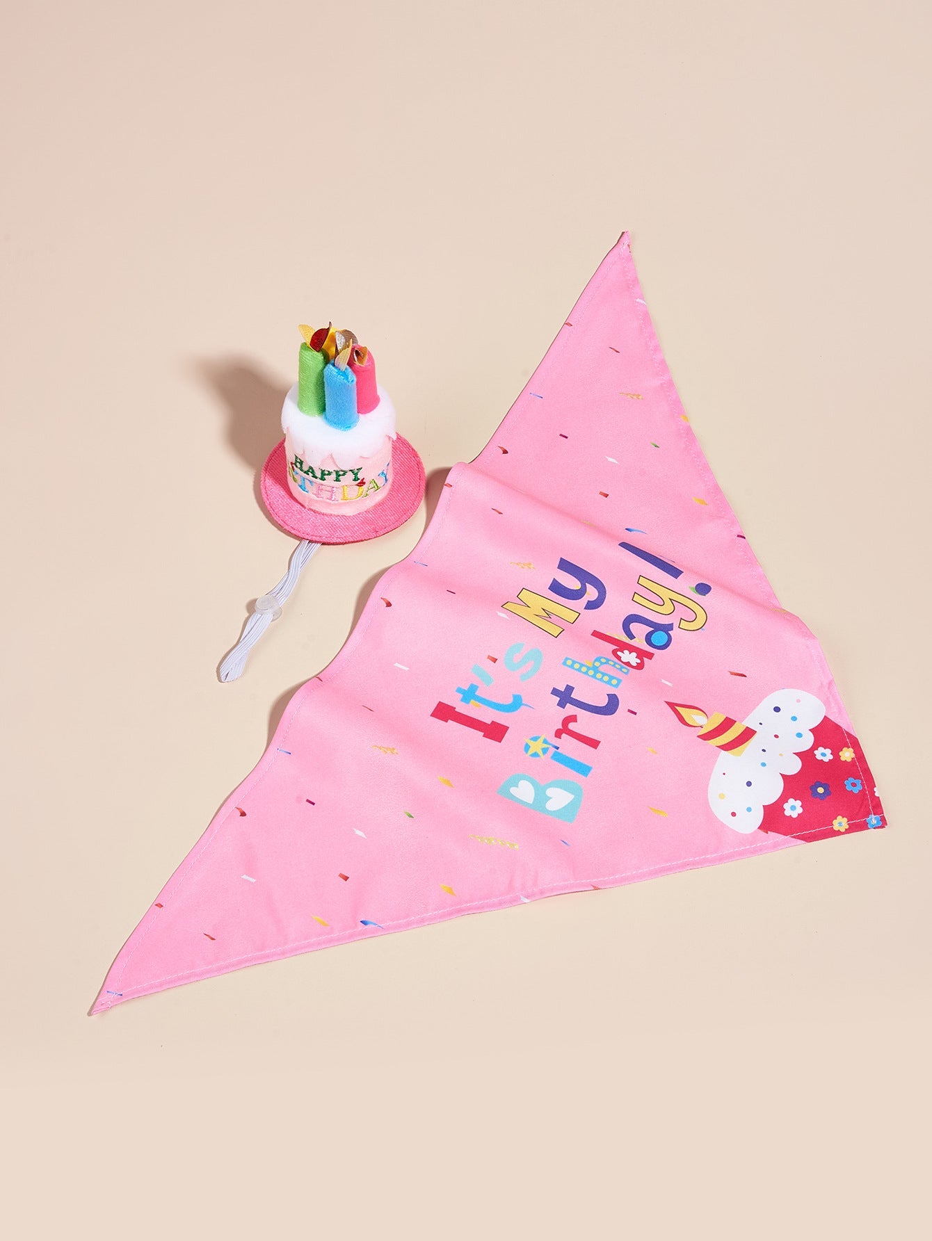 KFX-2812349 Creative Printing Dog Birthday Hat and Drool Towel Accessories Set - Triangular Binder with Cartoon Patterns in Blue and Pink