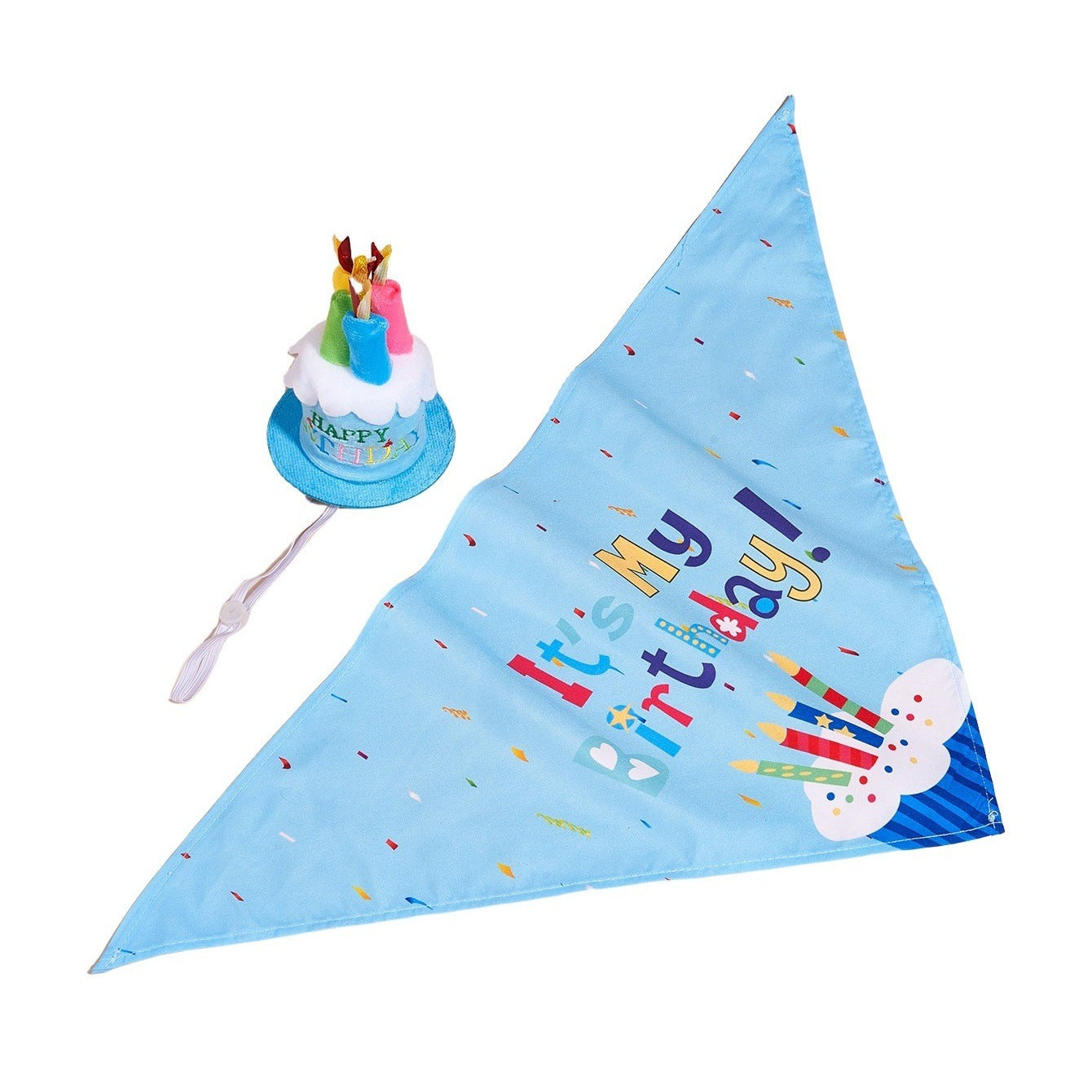KFX-2812349 Creative Printing Dog Birthday Hat and Drool Towel Accessories Set - Triangular Binder with Cartoon Patterns in Blue and Pink