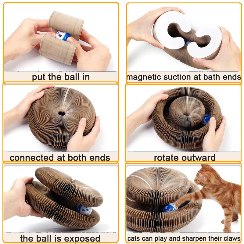 KFX-2813501 Magnetic Folding Cat Scratch Board with Ball and Menthol, 24x24x10cm, Fun Two-in-One Design