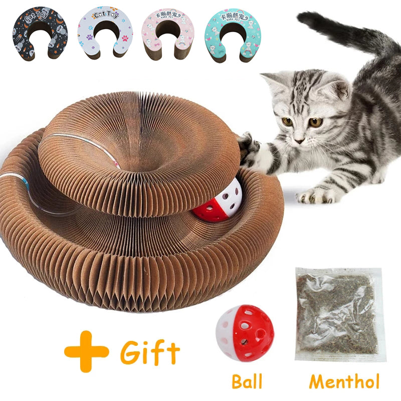 KFX-2813501 Magnetic Folding Cat Scratch Board with Ball and Menthol, 24x24x10cm, Fun Two-in-One Design