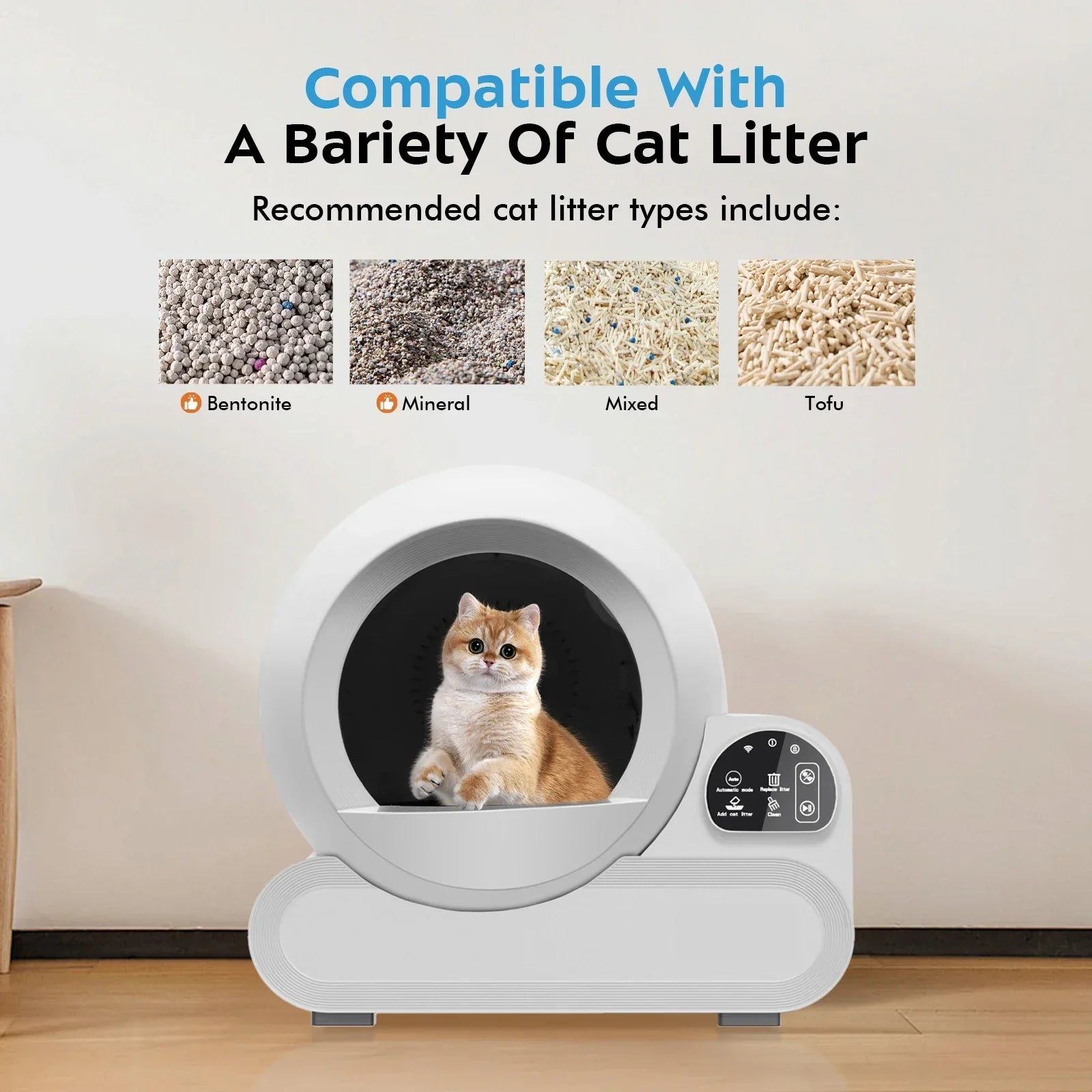 KFX-281491 Smart Wi-Fi Enabled 70L Cat Litter Box with Odor Control and Easy Cleaning