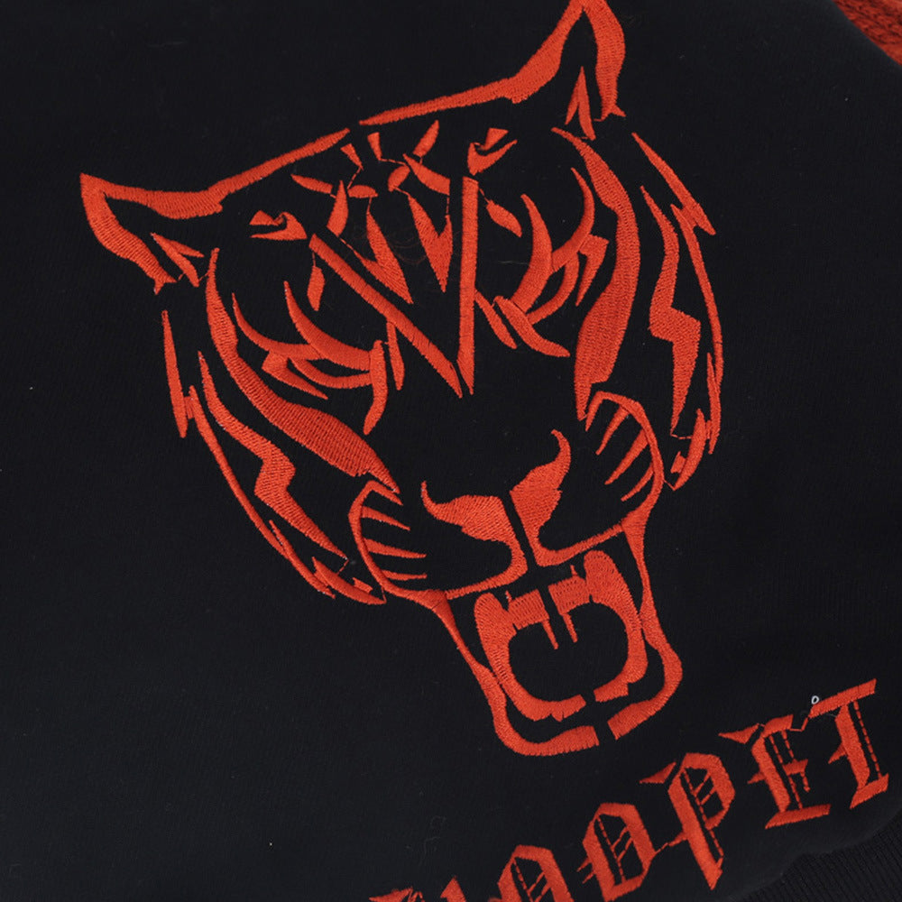 KFX-2815677 Casual Knitted Velvet Sweater for Dogs - Tiger Head Bullfighting Suit in Black