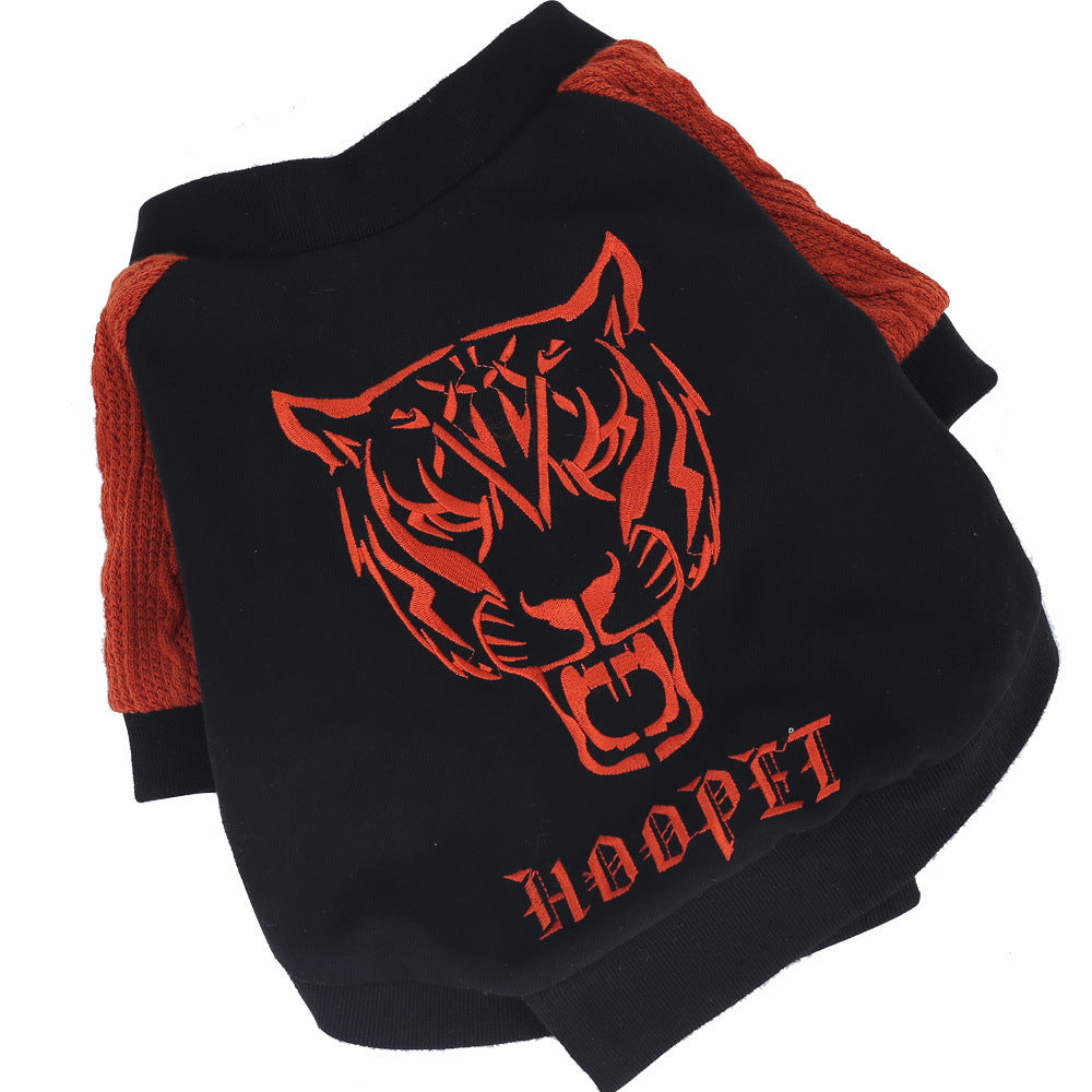 KFX-2815677 Casual Knitted Velvet Sweater for Dogs - Tiger Head Bullfighting Suit in Black