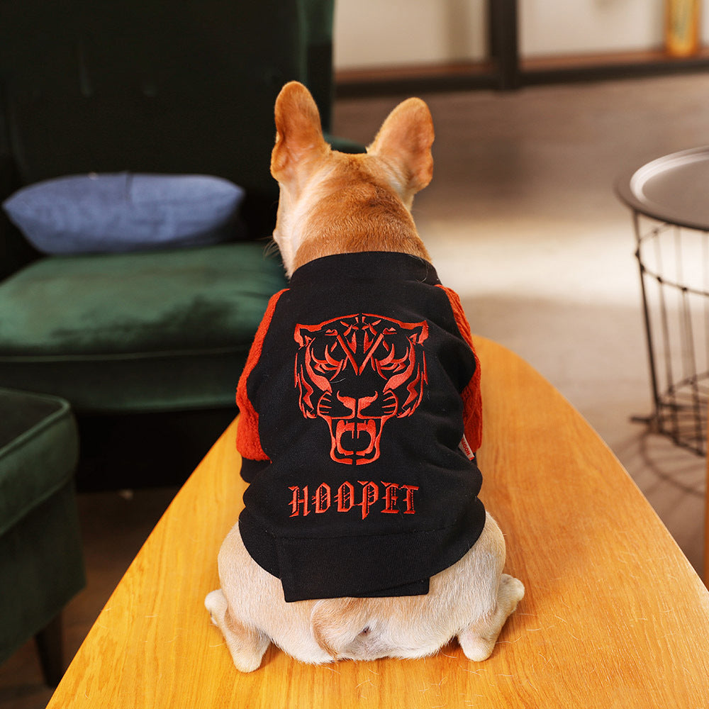 KFX-2815677 Casual Knitted Velvet Sweater for Dogs - Tiger Head Bullfighting Suit in Black