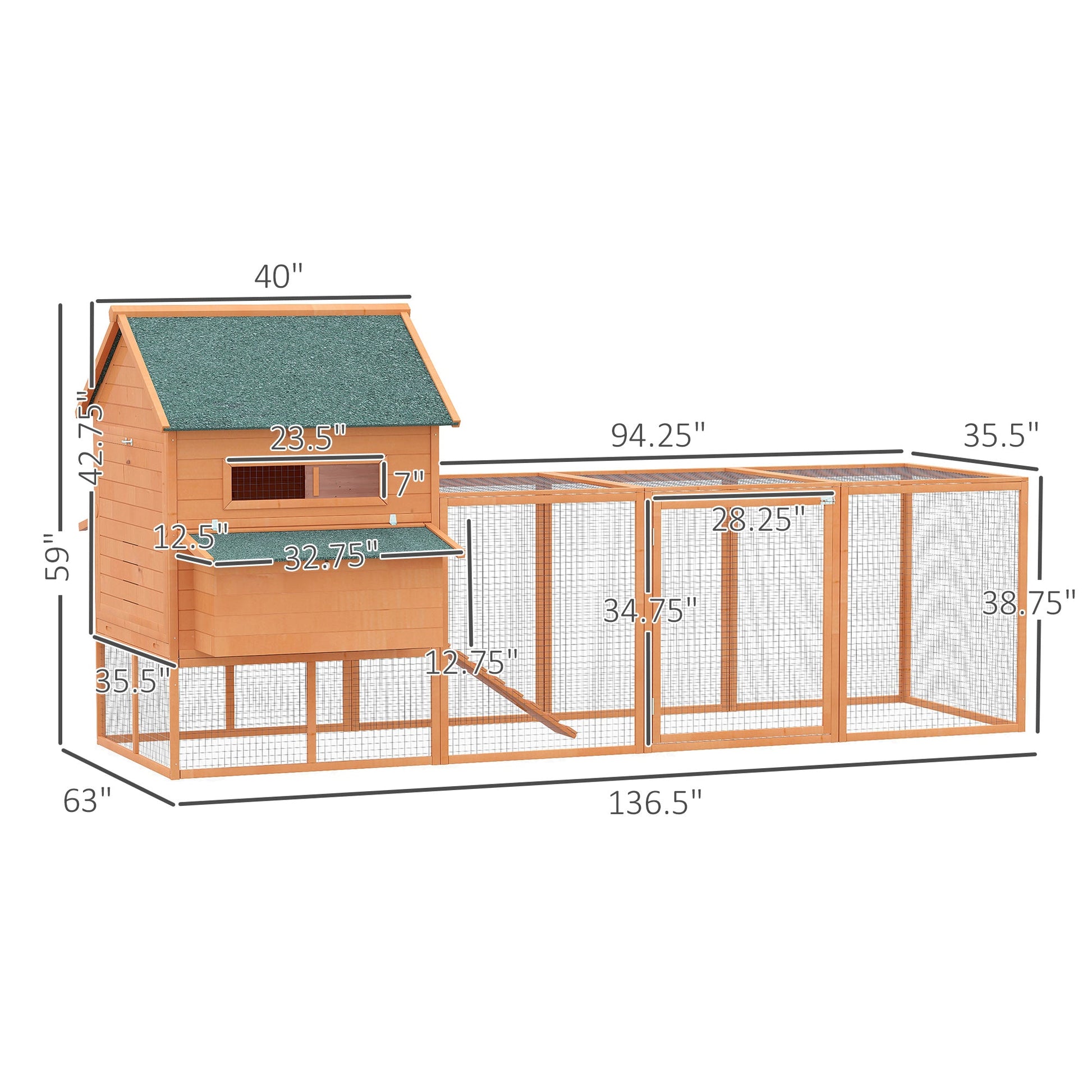 KFX-2816957 Large Wooden Chicken Coop for 8-10 Chickens with Nesting Box and Outdoor Run - Durable, Weather-Resistant Design