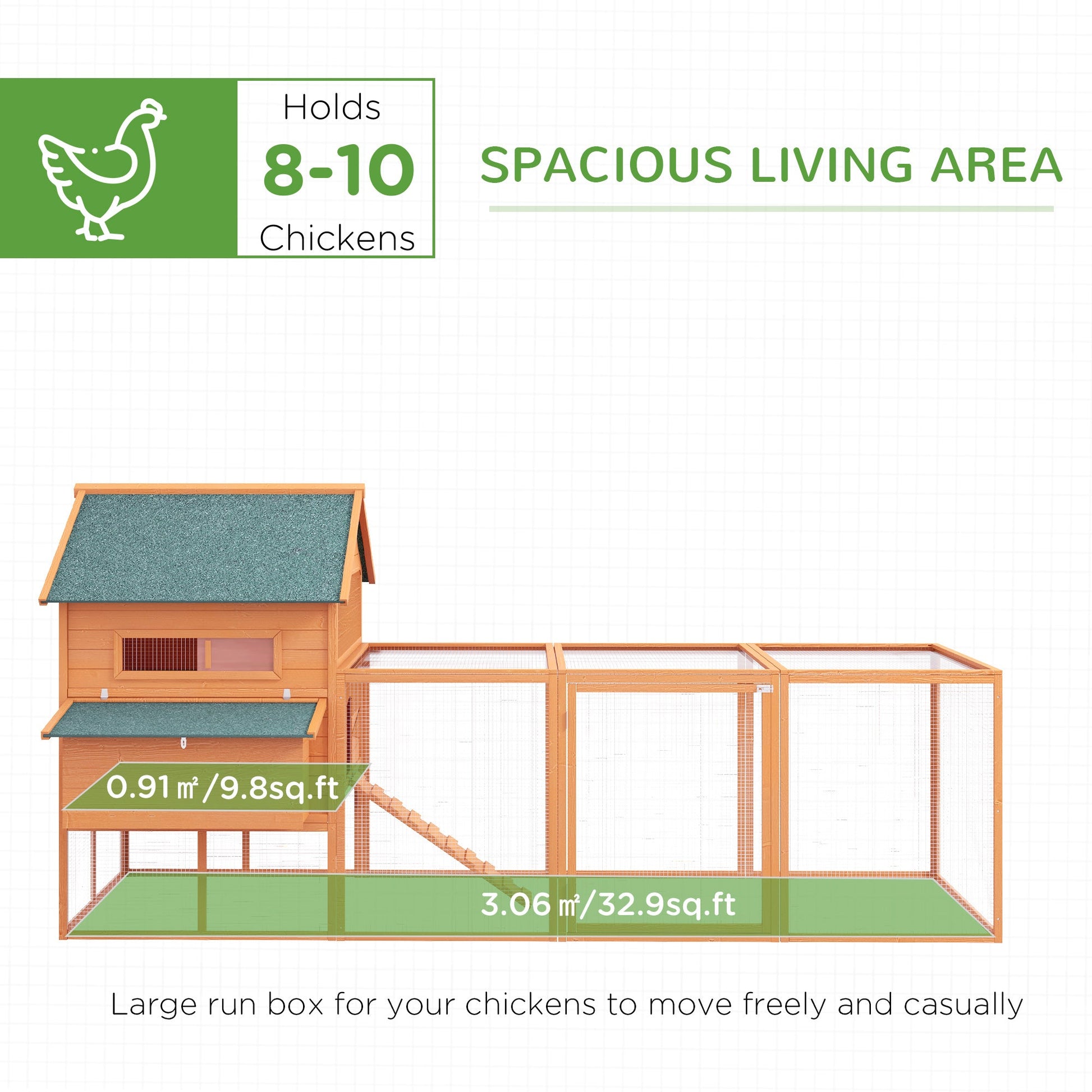 KFX-2816957 Large Wooden Chicken Coop for 8-10 Chickens with Nesting Box and Outdoor Run - Durable, Weather-Resistant Design