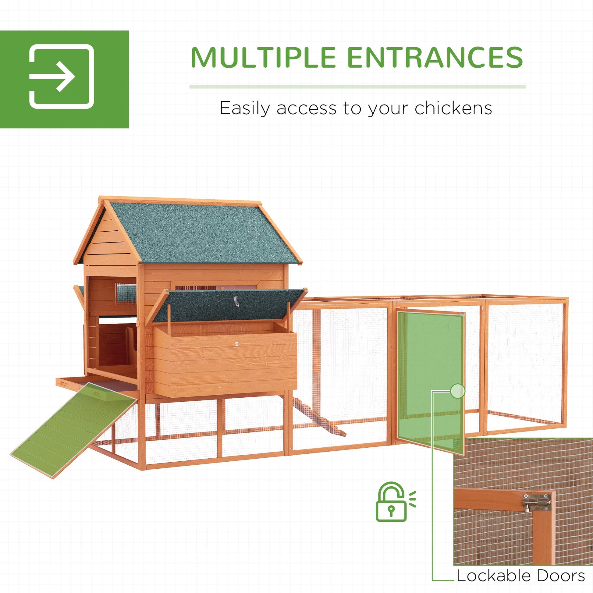 KFX-2816957 Large Wooden Chicken Coop for 8-10 Chickens with Nesting Box and Outdoor Run - Durable, Weather-Resistant Design