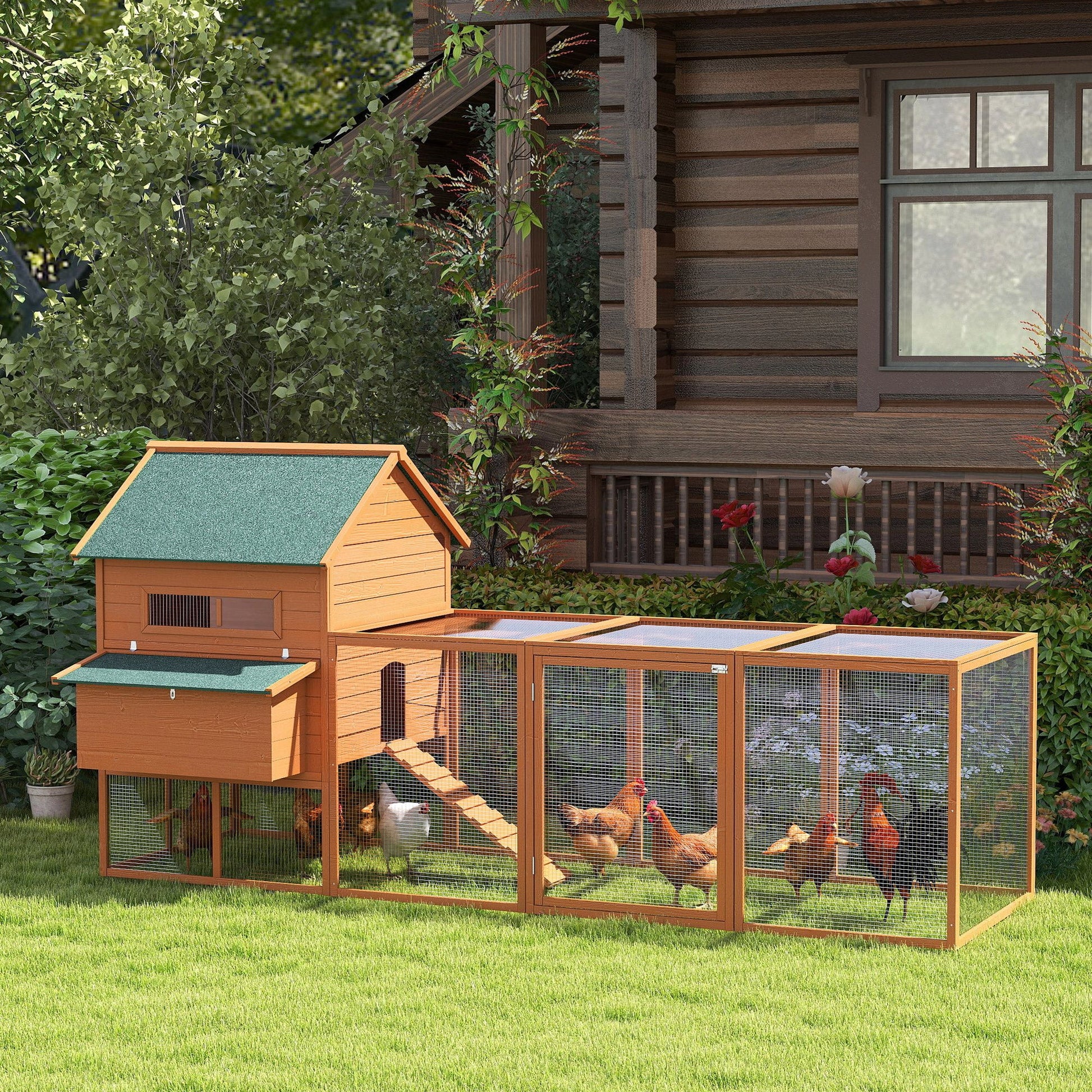KFX-2816957 Large Wooden Chicken Coop for 8-10 Chickens with Nesting Box and Outdoor Run - Durable, Weather-Resistant Design