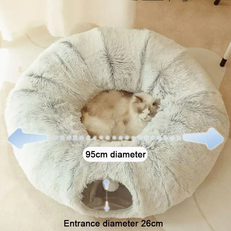 KFX-2817341 Cozy Plush Winter Cat Bed with Warm Cushion - Spacious Pet Basket, 85*85*26cm