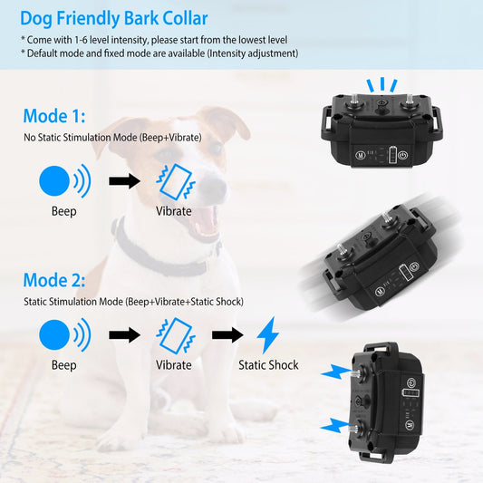 KFX-2818749 Rechargeable Waterproof Dog Bark Collar with Beep, Vibration, and Static Modes for Training