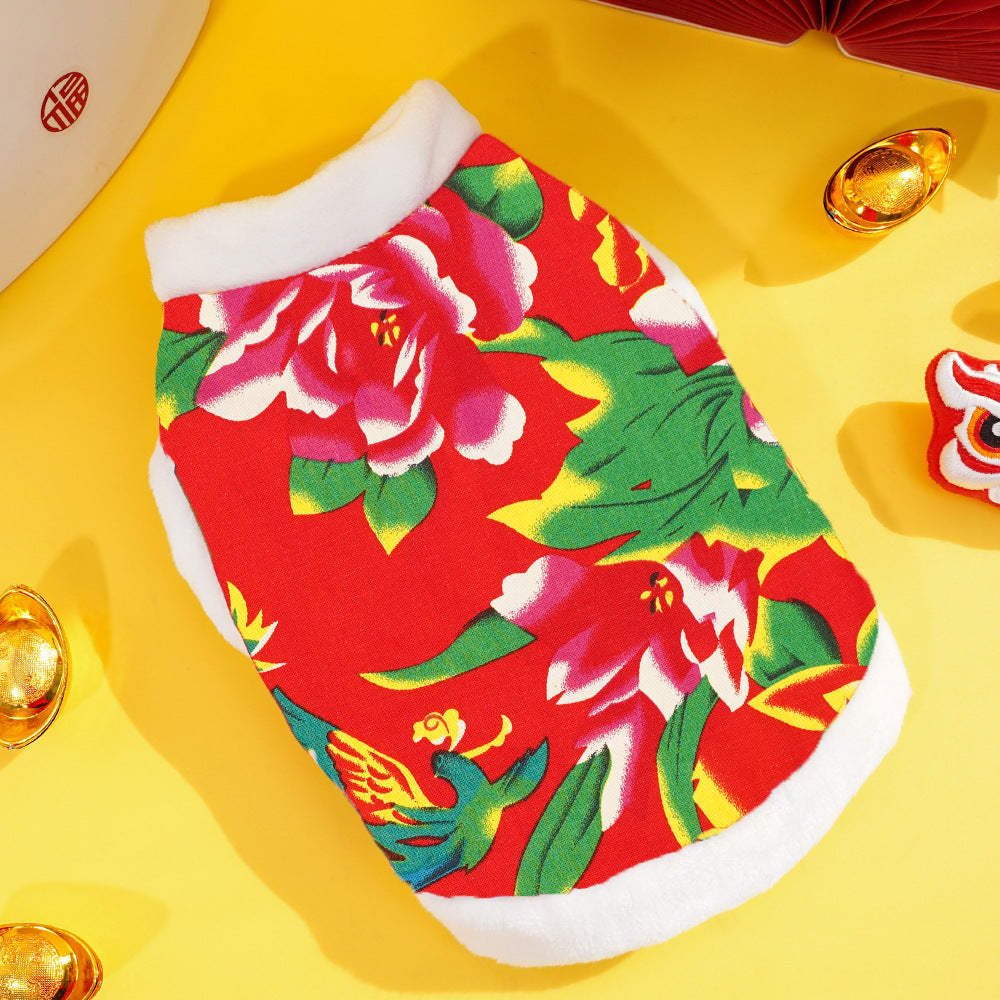 KFX-2819645 New Year Floral Chinese Style Pet Clothing for Dogs and Cats