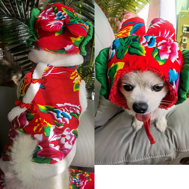 KFX-2819645 New Year Floral Chinese Style Pet Clothing for Dogs and Cats