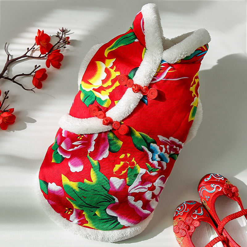 KFX-2819645 New Year Floral Chinese Style Pet Clothing for Dogs and Cats