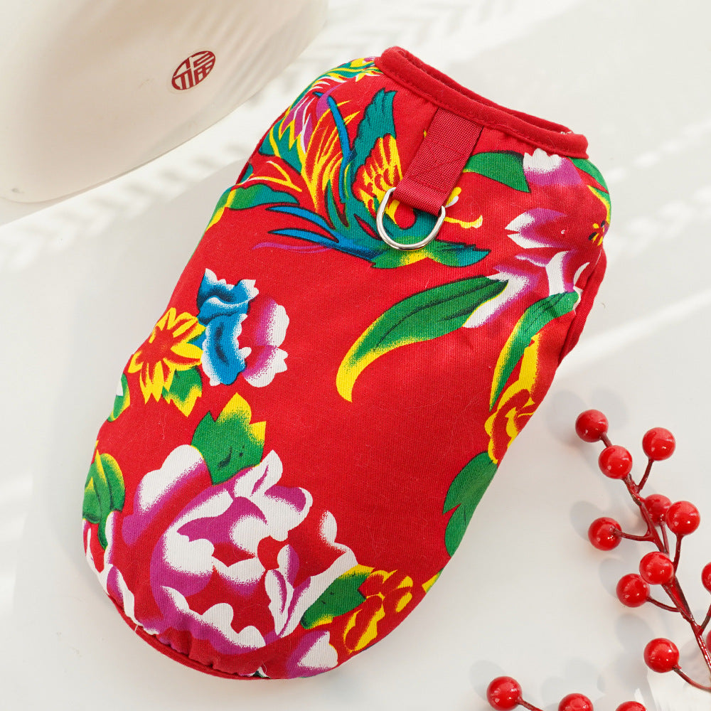 KFX-2819645 New Year Floral Chinese Style Pet Clothing for Dogs and Cats