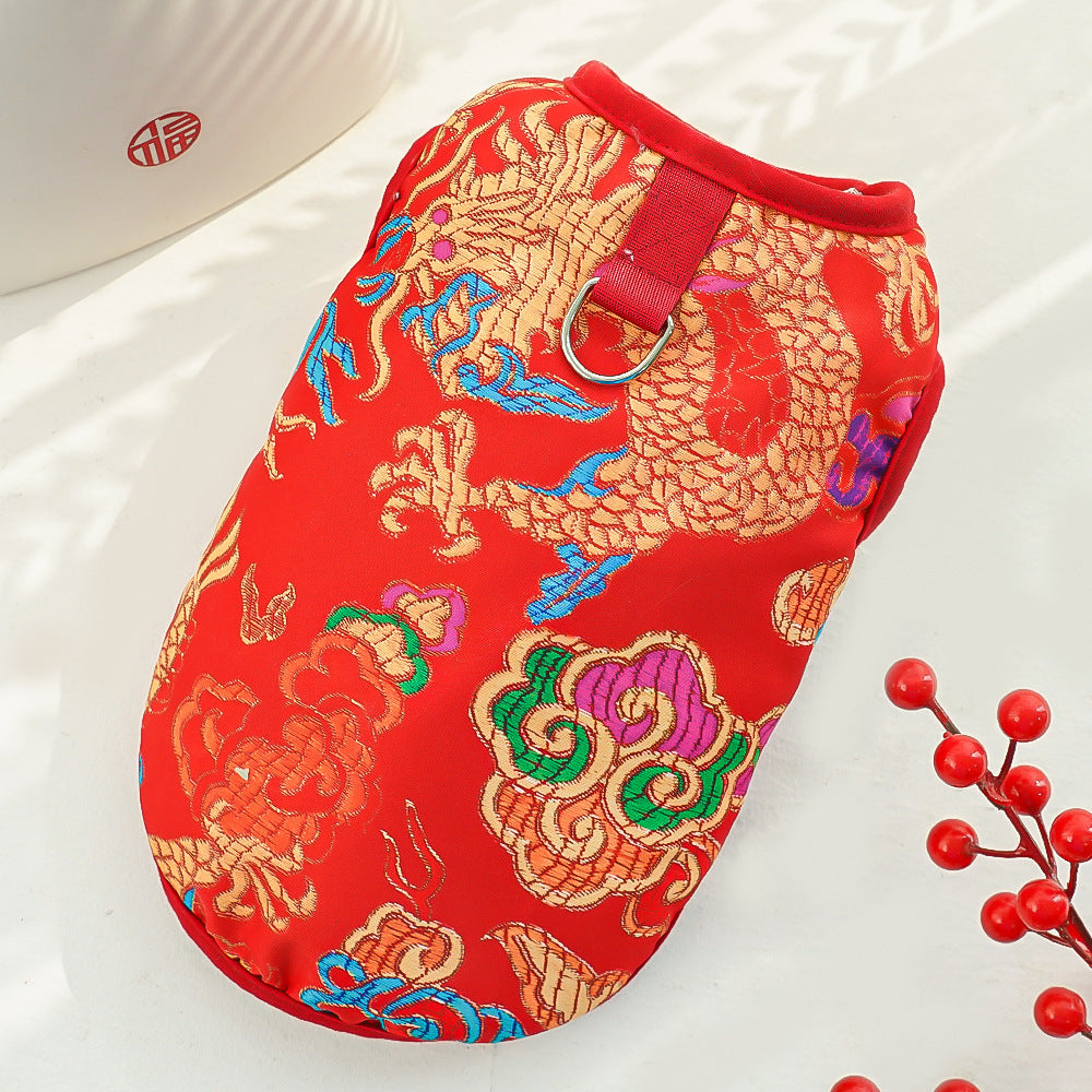 KFX-2819645 New Year Floral Chinese Style Pet Clothing for Dogs and Cats