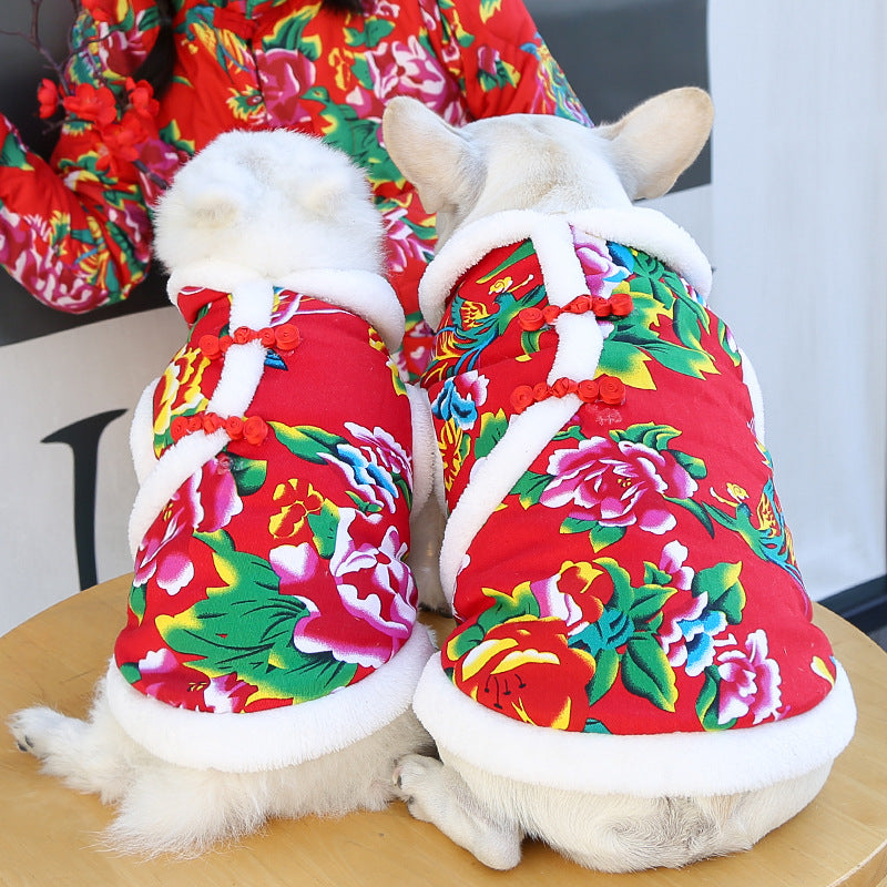 KFX-2819645 New Year Floral Chinese Style Pet Clothing for Dogs and Cats