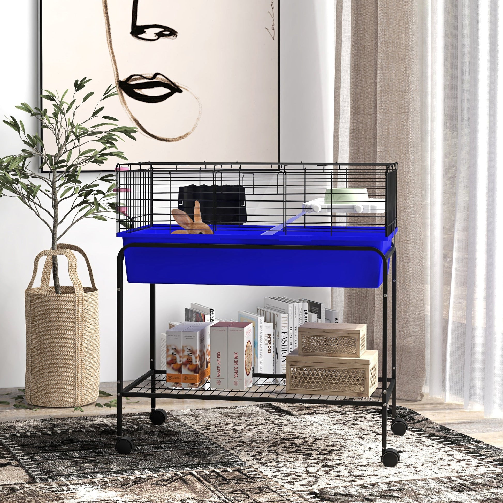 KFX-2822717 Small Animal Cage with Removable Stand and Storage for Rabbits, Guinea Pigs, and More