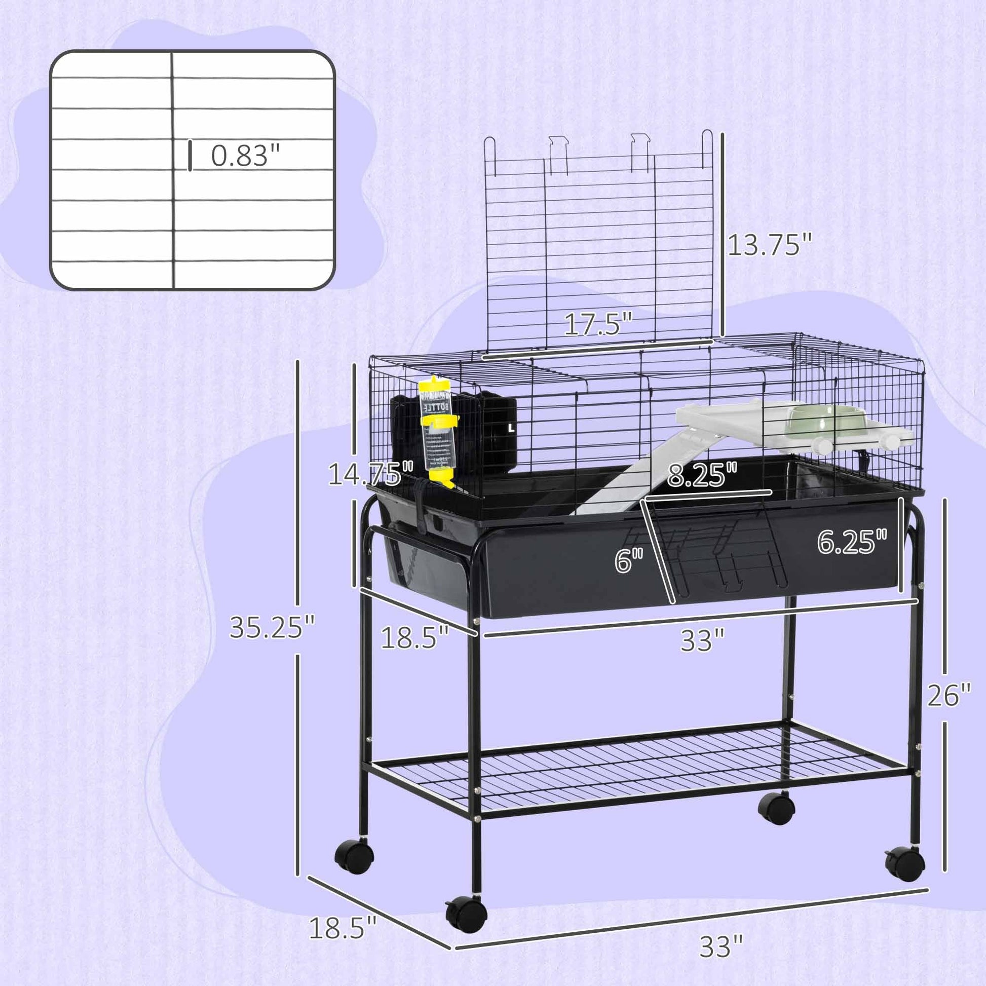 KFX-2822717 Small Animal Cage with Removable Stand and Storage for Rabbits, Guinea Pigs, and More