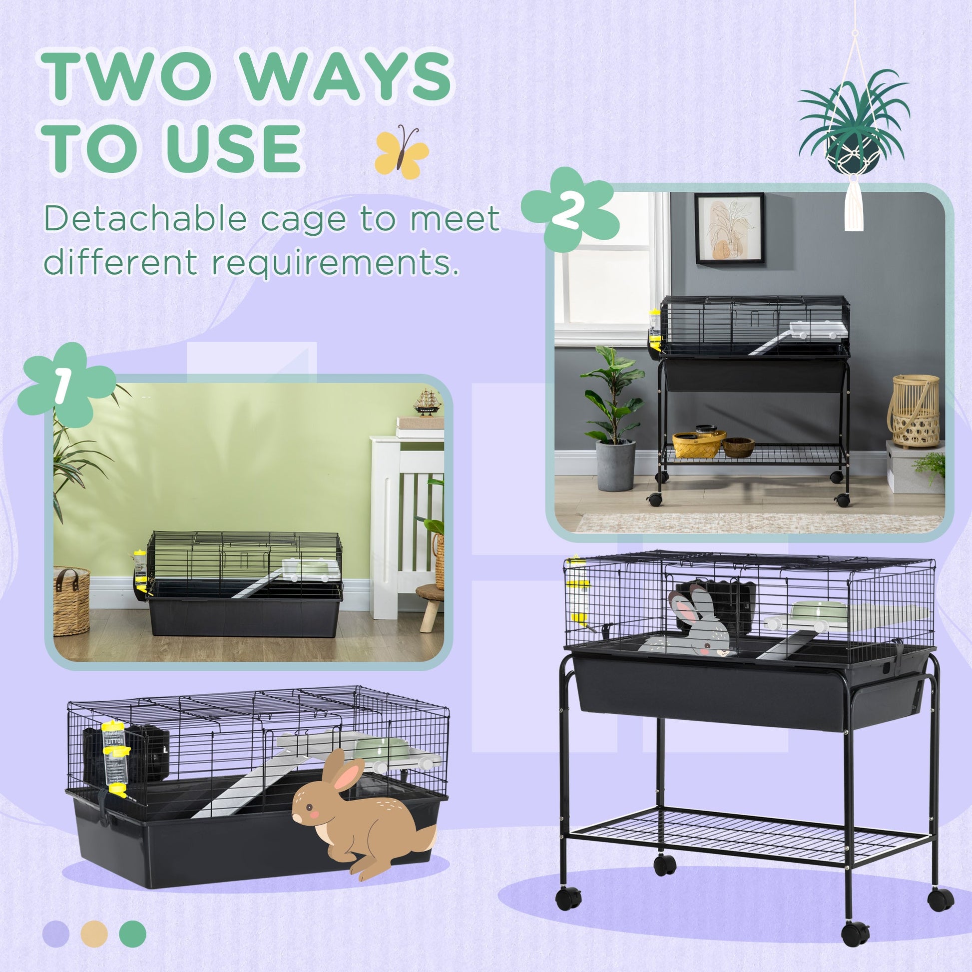KFX-2822717 Small Animal Cage with Removable Stand and Storage for Rabbits, Guinea Pigs, and More