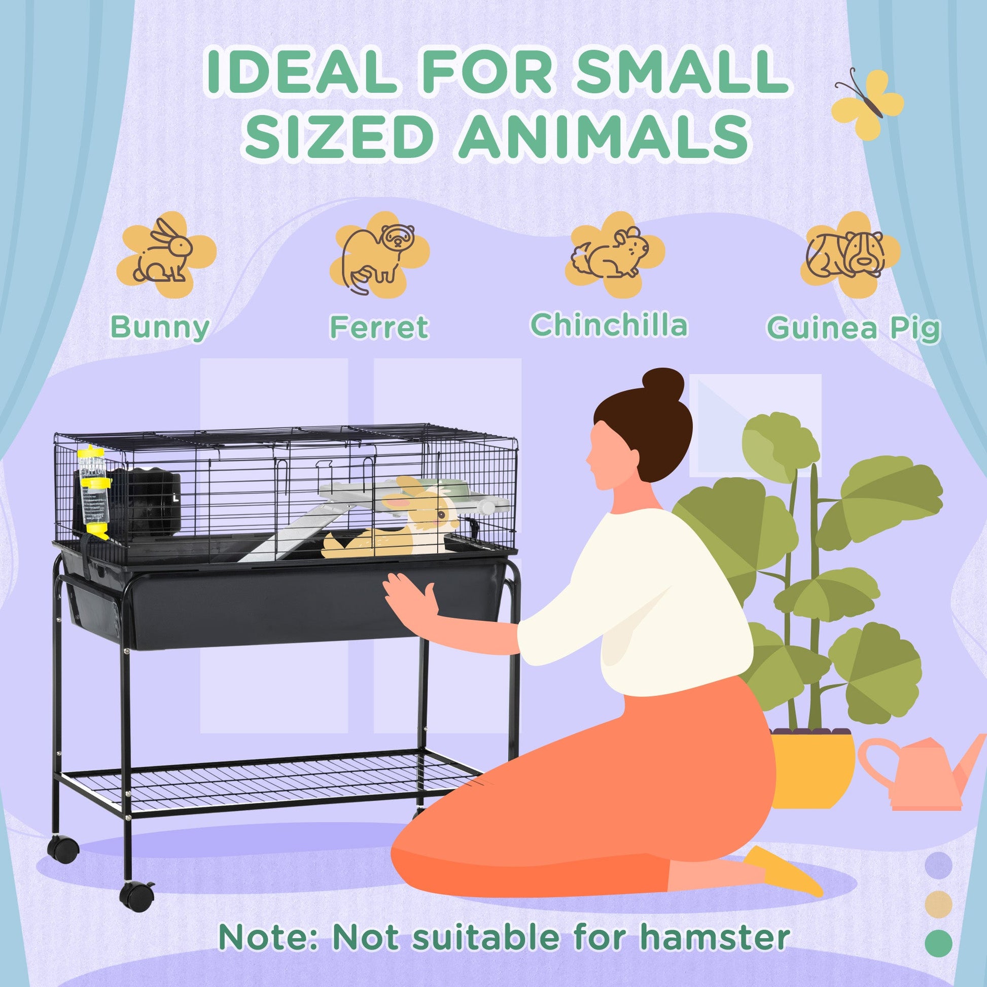 KFX-2822717 Small Animal Cage with Removable Stand and Storage for Rabbits, Guinea Pigs, and More