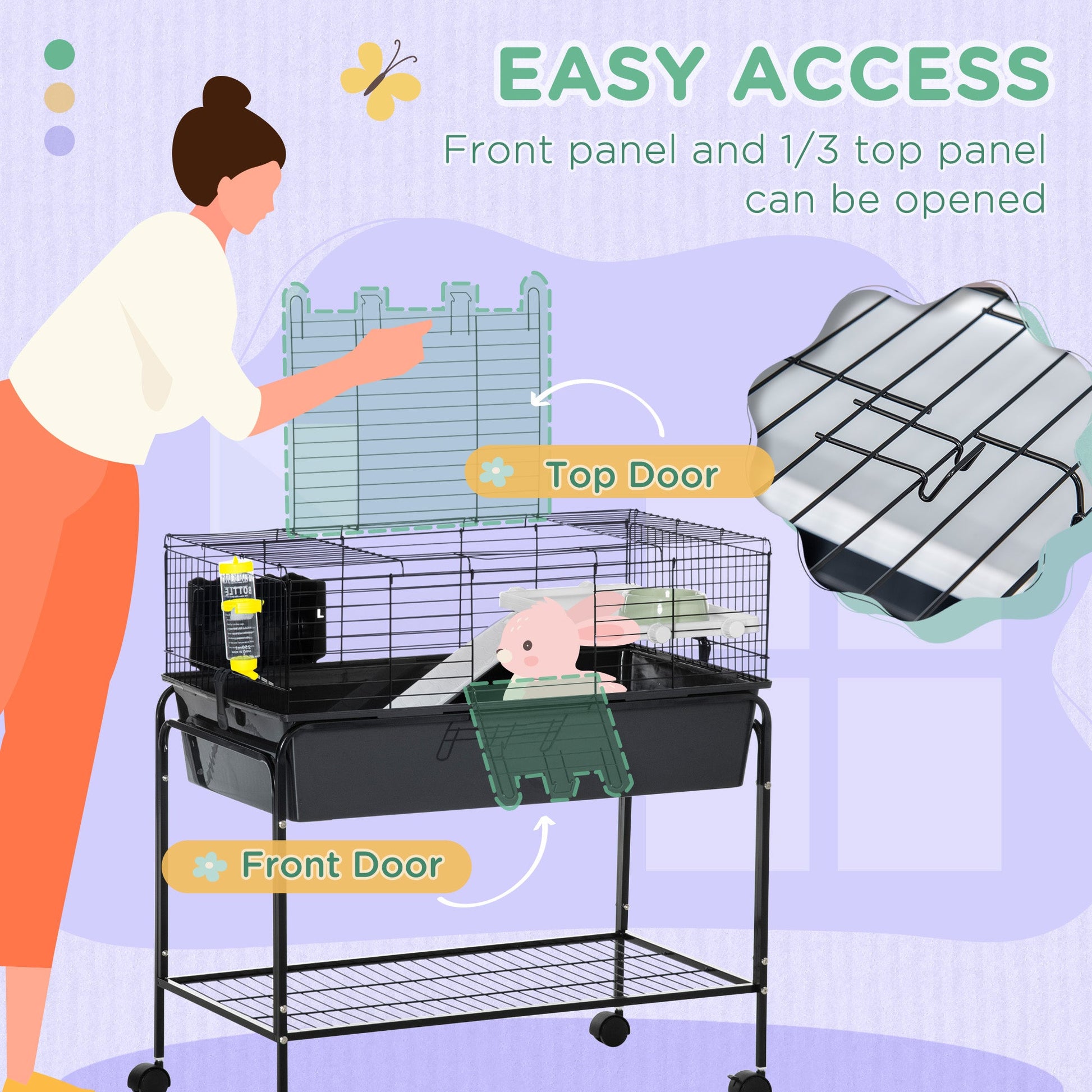 KFX-2822717 Small Animal Cage with Removable Stand and Storage for Rabbits, Guinea Pigs, and More