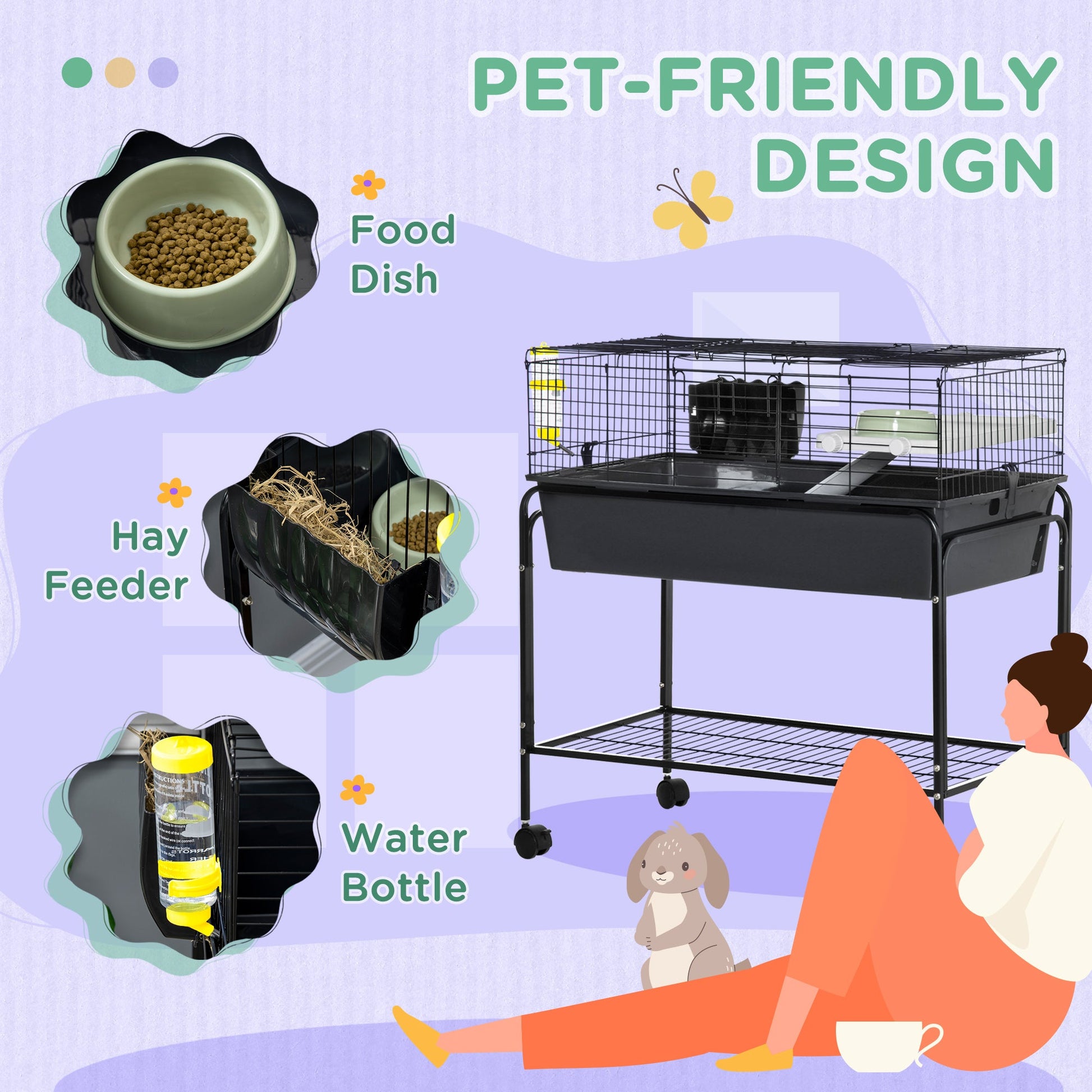 KFX-2822717 Small Animal Cage with Removable Stand and Storage for Rabbits, Guinea Pigs, and More