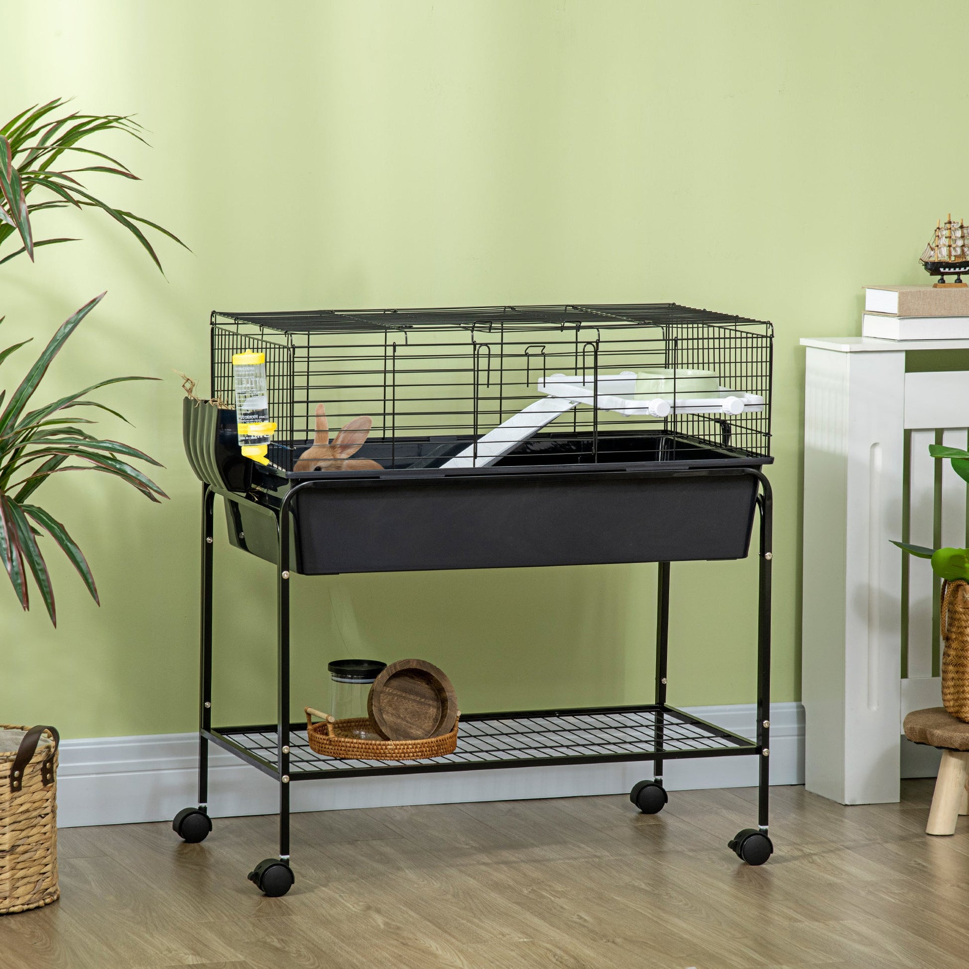 KFX-2822717 Small Animal Cage with Removable Stand and Storage for Rabbits, Guinea Pigs, and More