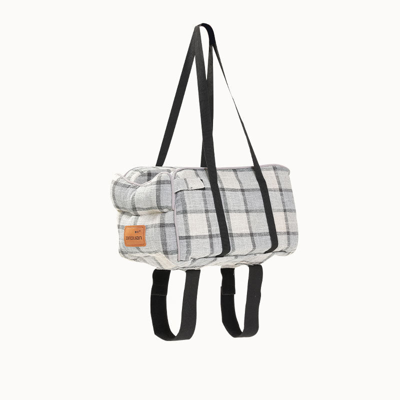 KFX-2823101 Pet Car Central Control Nest Cushion for Cats and Dogs, Folding Design, Dark Blue and Plaid Options, 49x25x21cm