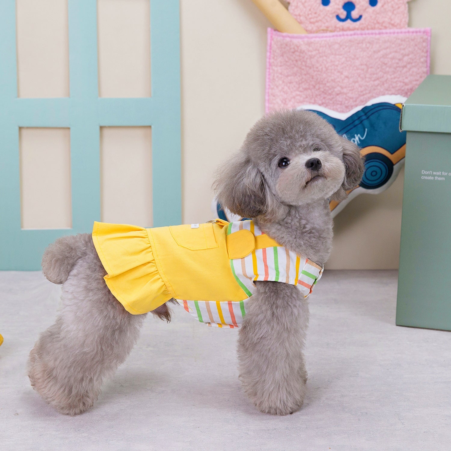 KFX-2823613 Striped Patchwork Skirt in Orange and Yellow for Dogs, Cotton Casual Pet Clothing