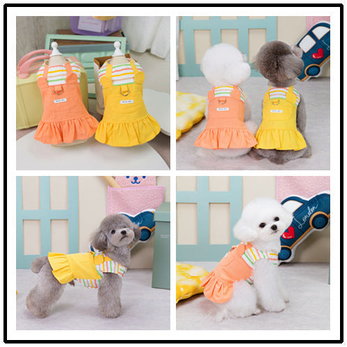 KFX-2823613 Striped Patchwork Skirt in Orange and Yellow for Dogs, Cotton Casual Pet Clothing
