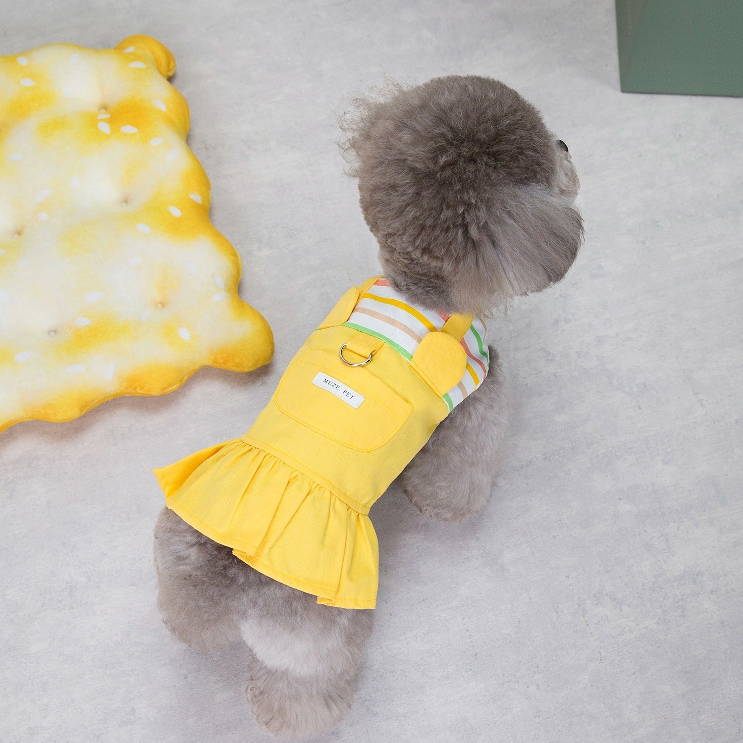 KFX-2823613 Striped Patchwork Skirt in Orange and Yellow for Dogs, Cotton Casual Pet Clothing