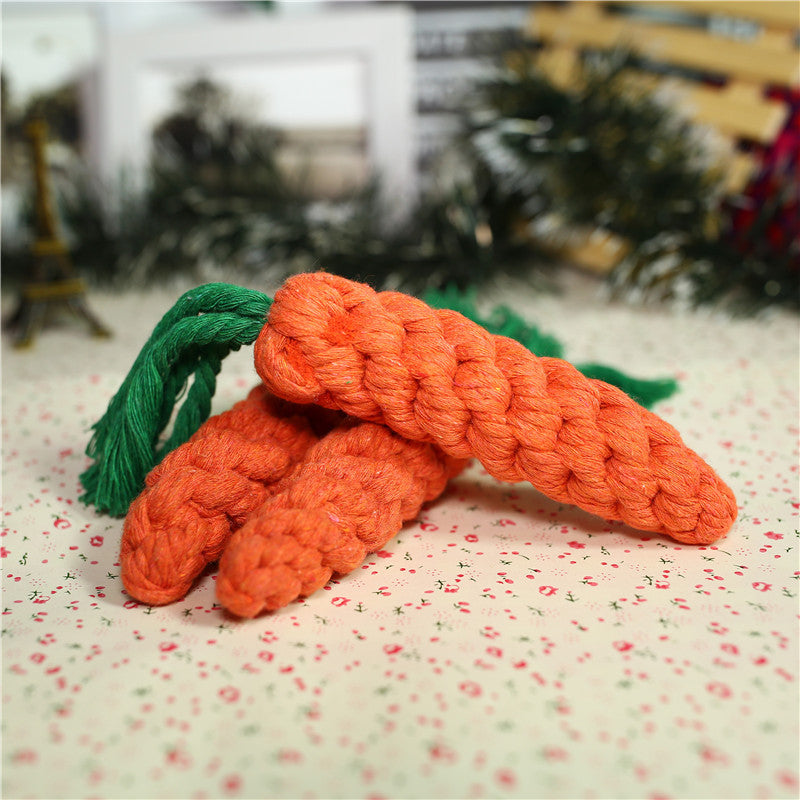 KFX-2823869 Hand-Knitted Cotton Rope Carrot Toy for Dogs and Cats - Perfect for Molar Playtime
