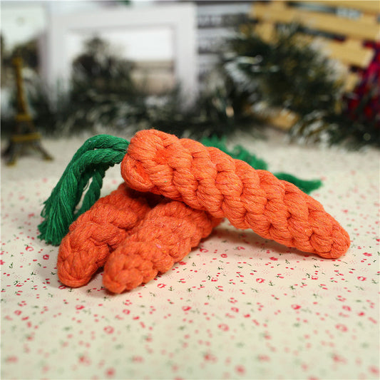 KFX-2823869 Hand-Knitted Cotton Rope Carrot Toy for Dogs and Cats - Perfect for Molar Playtime