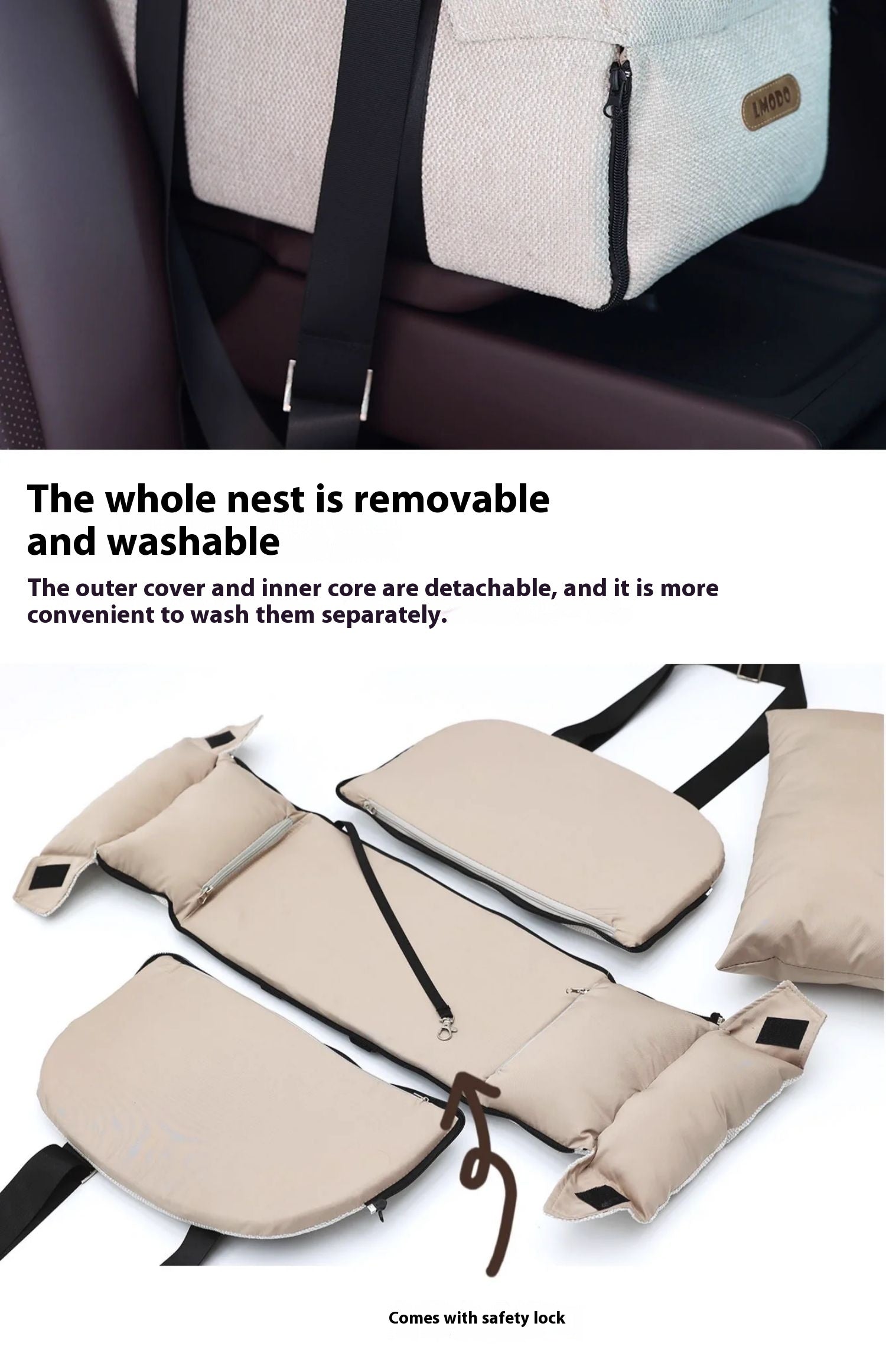 KFX-2826301 Pet Car Nest Diaper Bag - Versatile Polyester Carrier for Small Pets up to 10 kg, Beige White