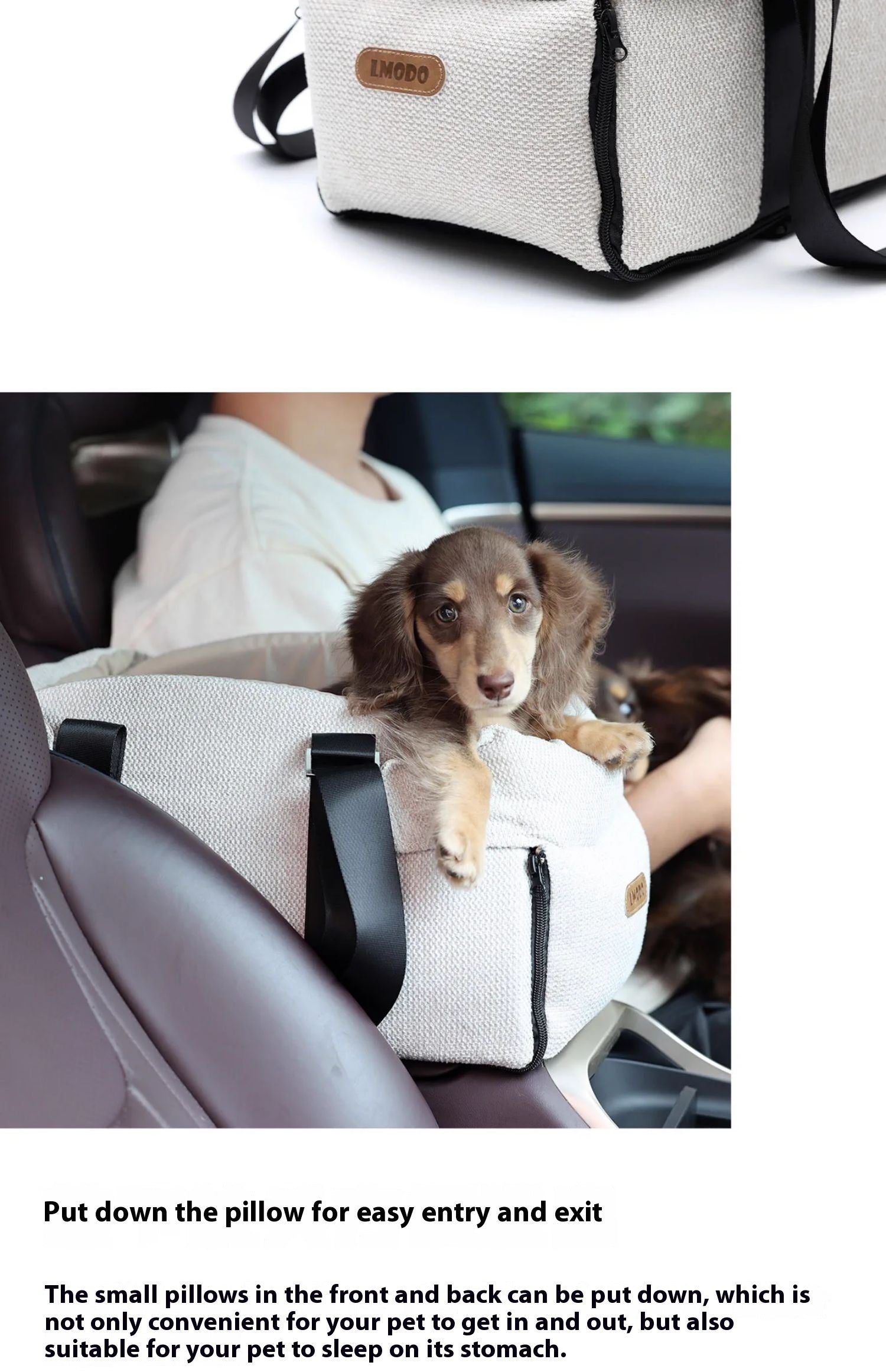 KFX-2826301 Pet Car Nest Diaper Bag - Versatile Polyester Carrier for Small Pets up to 10 kg, Beige White