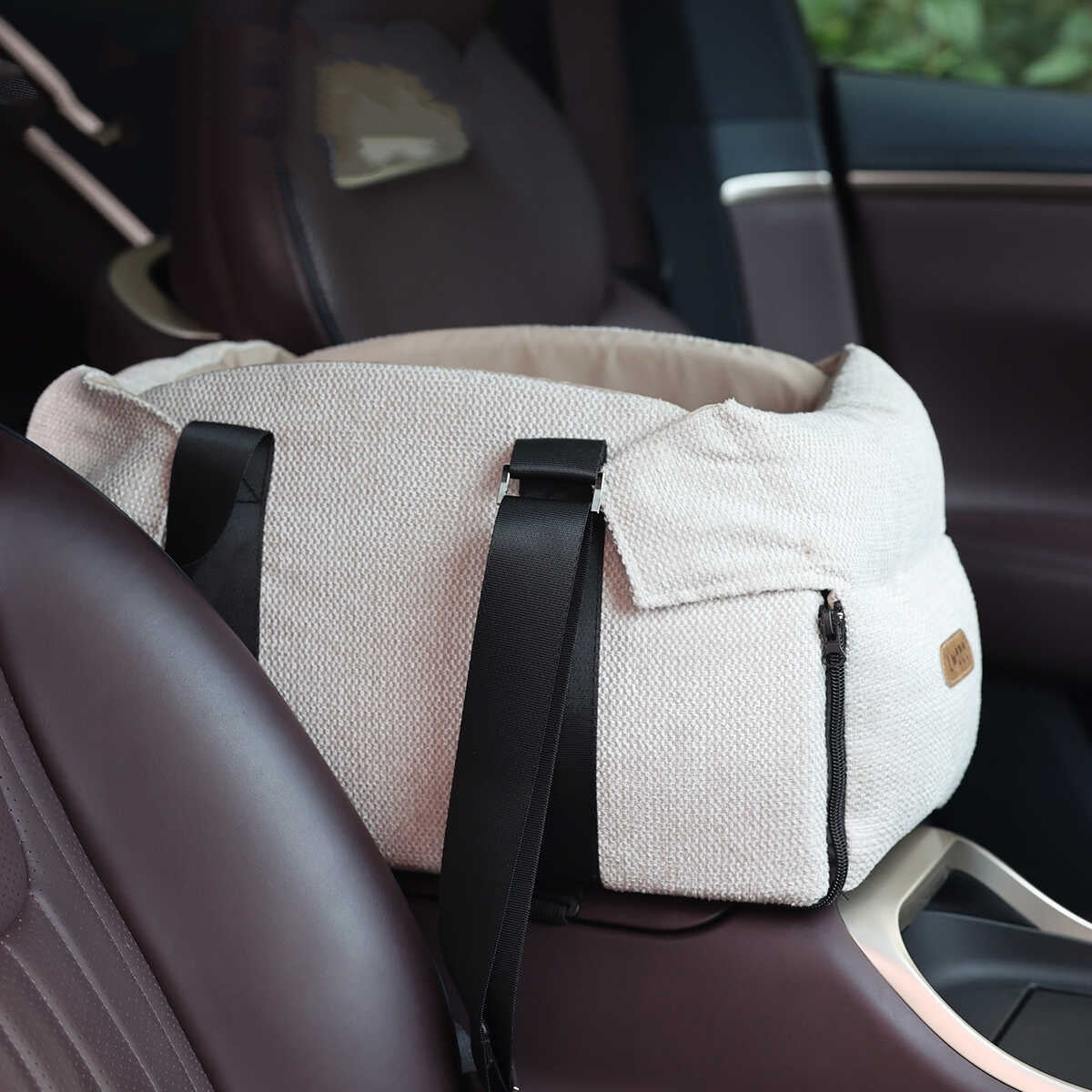 KFX-2826301 Pet Car Nest Diaper Bag - Versatile Polyester Carrier for Small Pets up to 10 kg, Beige White