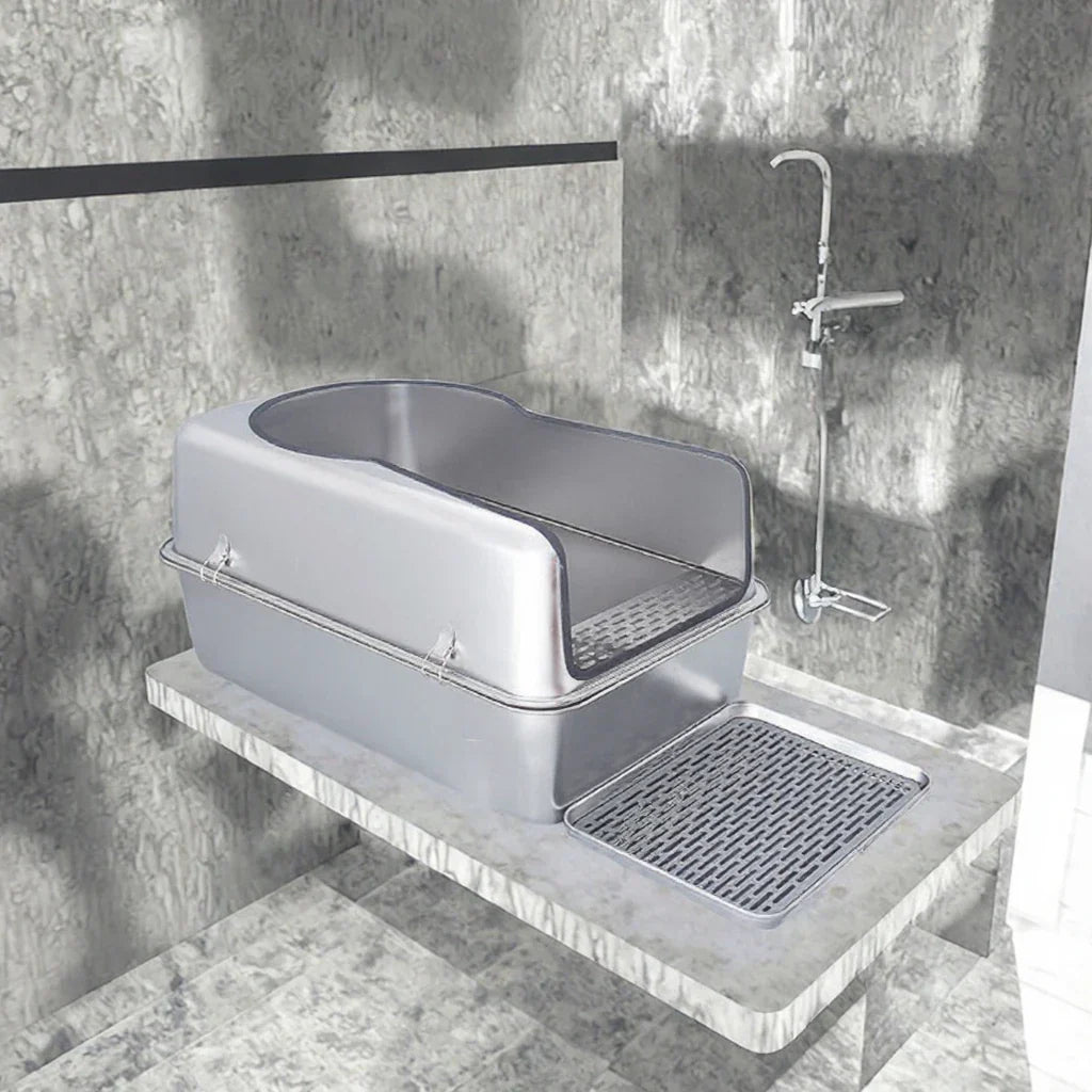 KFX-282643 Spacious Stainless Steel Cat Litter Box with 20L Inner Capacity and Easy-Clean Design