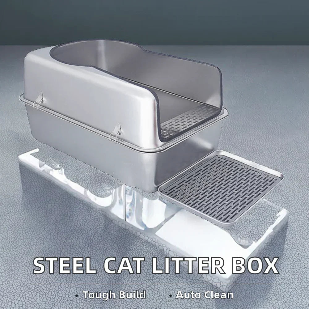 KFX-282643 Spacious Stainless Steel Cat Litter Box with 20L Inner Capacity and Easy-Clean Design