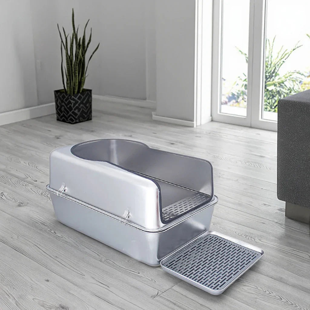 KFX-282643 Spacious Stainless Steel Cat Litter Box with 20L Inner Capacity and Easy-Clean Design