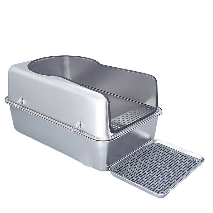 KFX-282643 Spacious Stainless Steel Cat Litter Box with 20L Inner Capacity and Easy-Clean Design