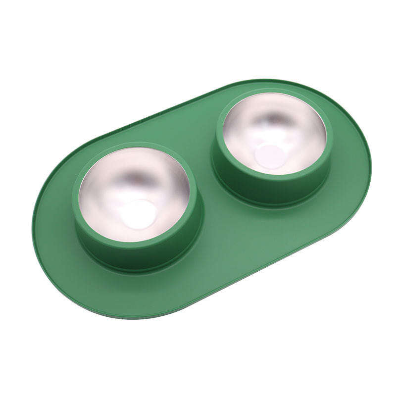 KFX-2828989 Dual-Purpose Anti-Skid Anti-Splash Silicone and Stainless Steel Pet Bowl