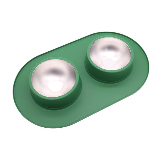 KFX-2828989 Dual-Purpose Anti-Skid Anti-Splash Silicone and Stainless Steel Pet Bowl