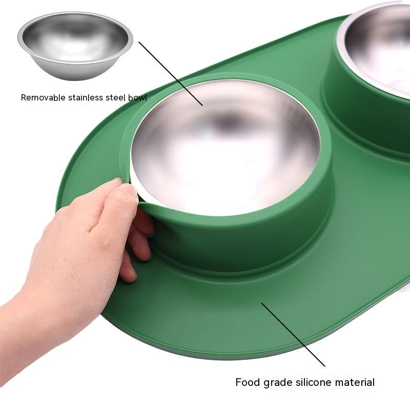 KFX-2828989 Dual-Purpose Anti-Skid Anti-Splash Silicone and Stainless Steel Pet Bowl