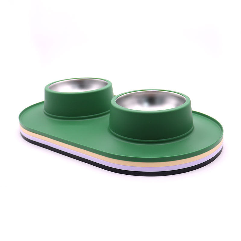 KFX-2828989 Dual-Purpose Anti-Skid Anti-Splash Silicone and Stainless Steel Pet Bowl