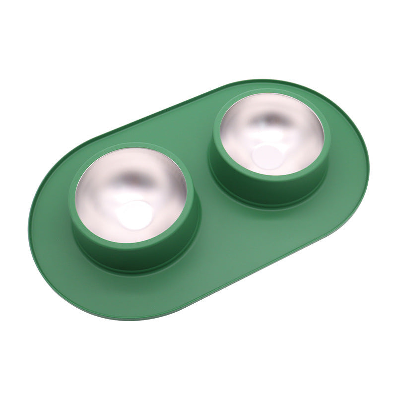 KFX-2828989 Dual-Purpose Anti-Skid Anti-Splash Silicone and Stainless Steel Pet Bowl