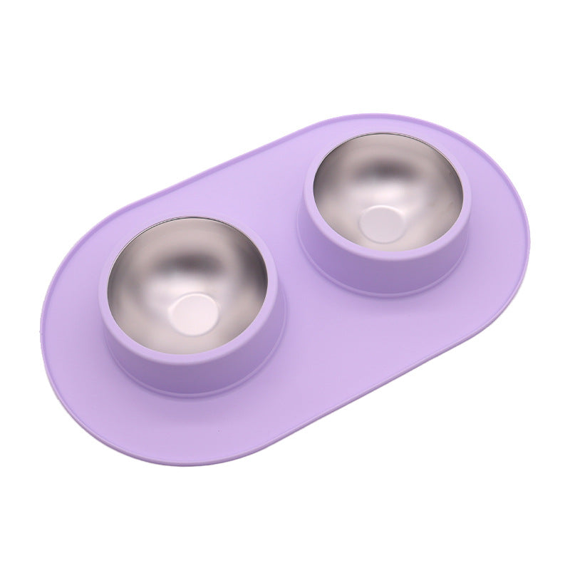 KFX-2828989 Dual-Purpose Anti-Skid Anti-Splash Silicone and Stainless Steel Pet Bowl