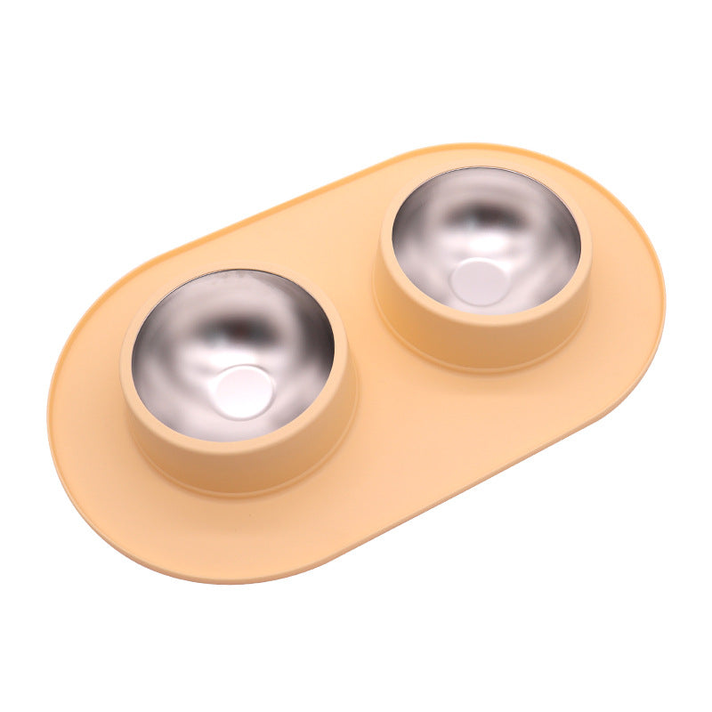 KFX-2828989 Dual-Purpose Anti-Skid Anti-Splash Silicone and Stainless Steel Pet Bowl