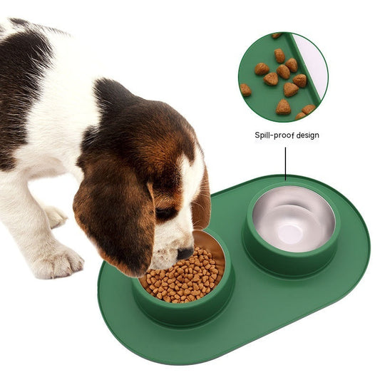 KFX-2828989 Dual-Purpose Anti-Skid Anti-Splash Silicone and Stainless Steel Pet Bowl