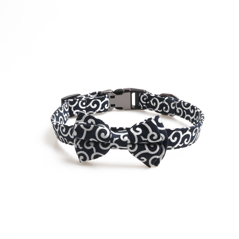 KFX-2830781 Cute Denim Blue Flower Pet Collar with Metal Buckle and Adjustable Length for Dogs